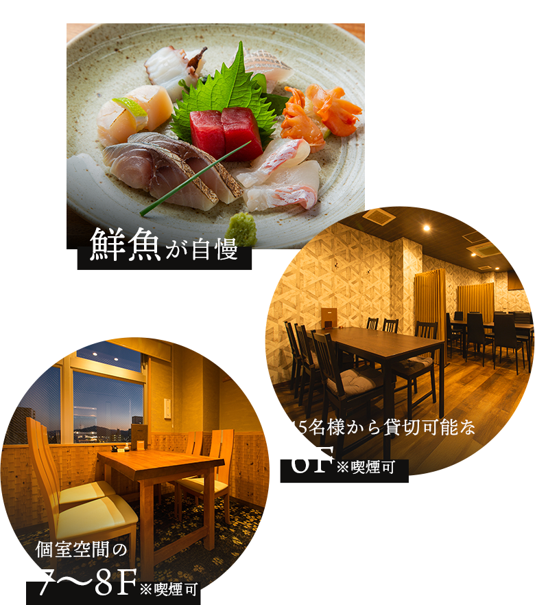 刺身盛り合わせ・店内・宴会場